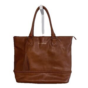 Lucky Brand Tan Faux Leather Tote Bag Shopper Shoulder Bag Purse Tassel Braid